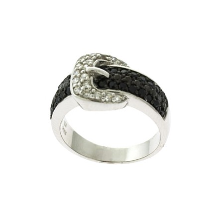 Buckle ring - Black and Clear Pave Cubic Zirconias